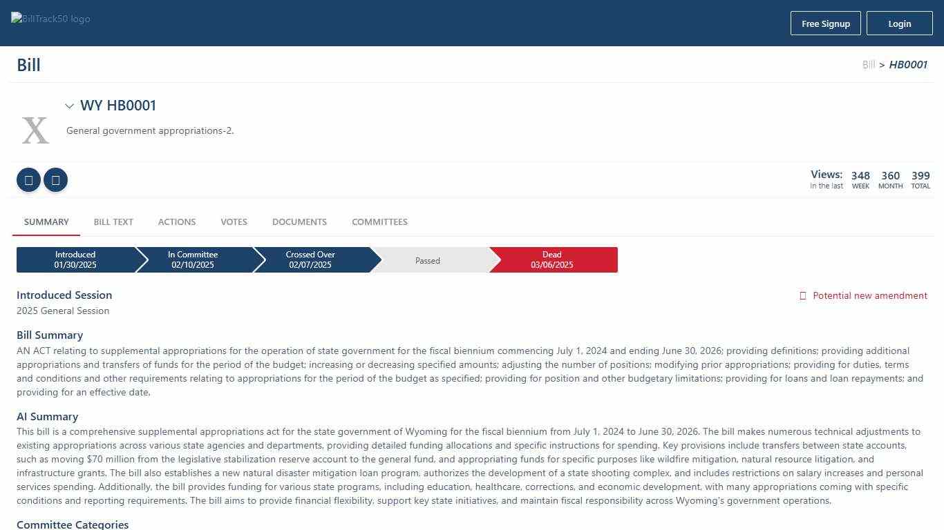 WY HB0001 BillTrack50