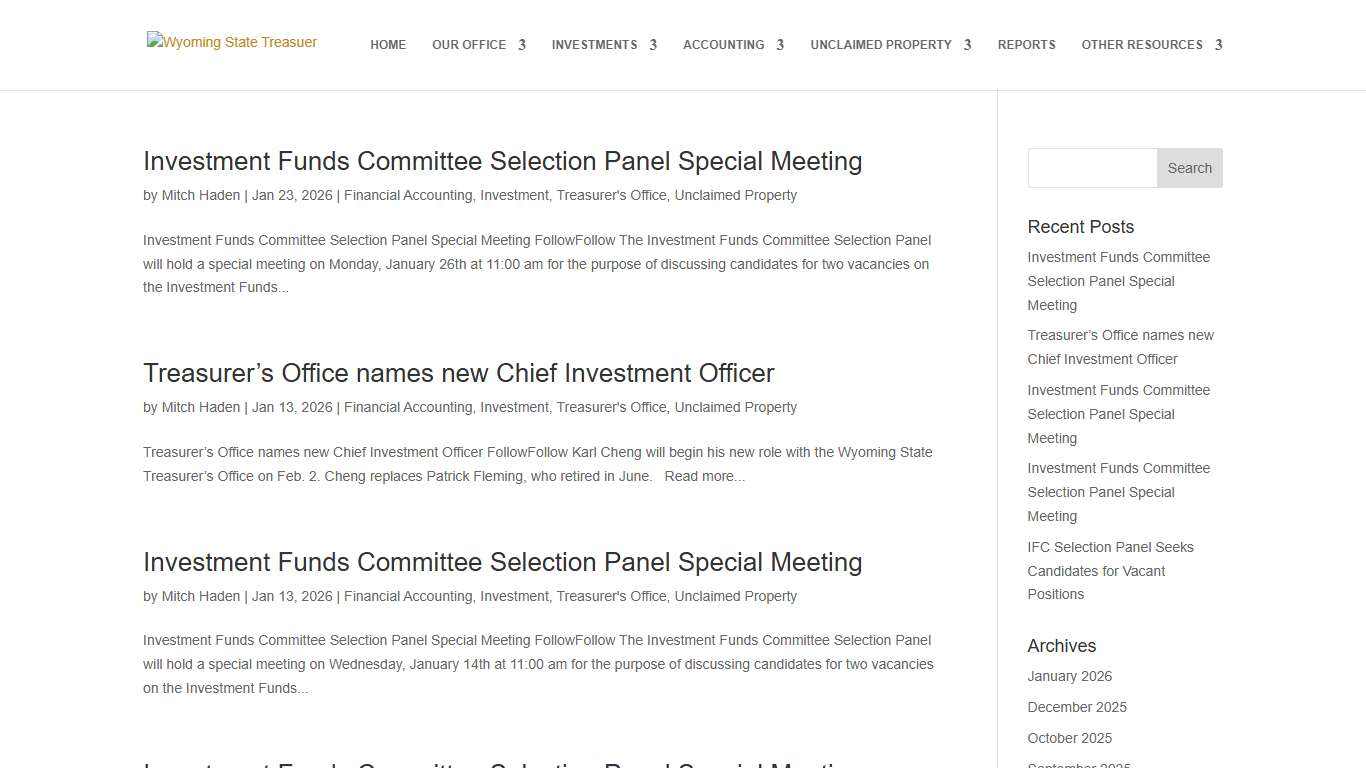 January 27, 2026 Wyoming State Treasuer